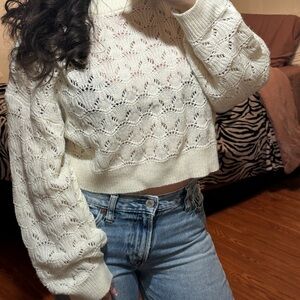 Divided Cream Knit Cowl Sweater